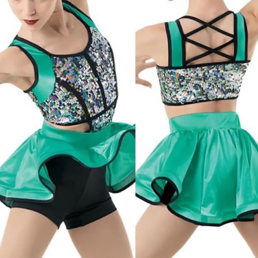 WEISSMAN Dance Costume dress jazz Aqua Kelly green teal Sassy 10400 child XXLC